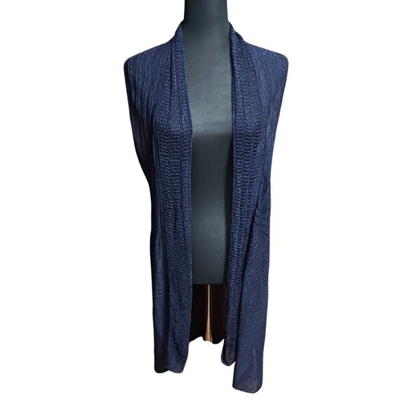 Coldwater Creek Duster Women 1x Navy Blue Linen Blend Sleeveless Summer - Picture 1 of 10